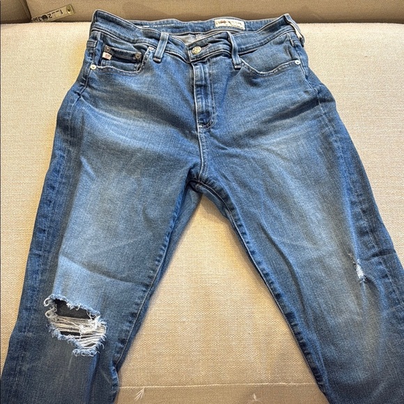AG Blue Denim Jeans Distressed Mari Crop Slim Straight size 30 - Picture 5 of 11